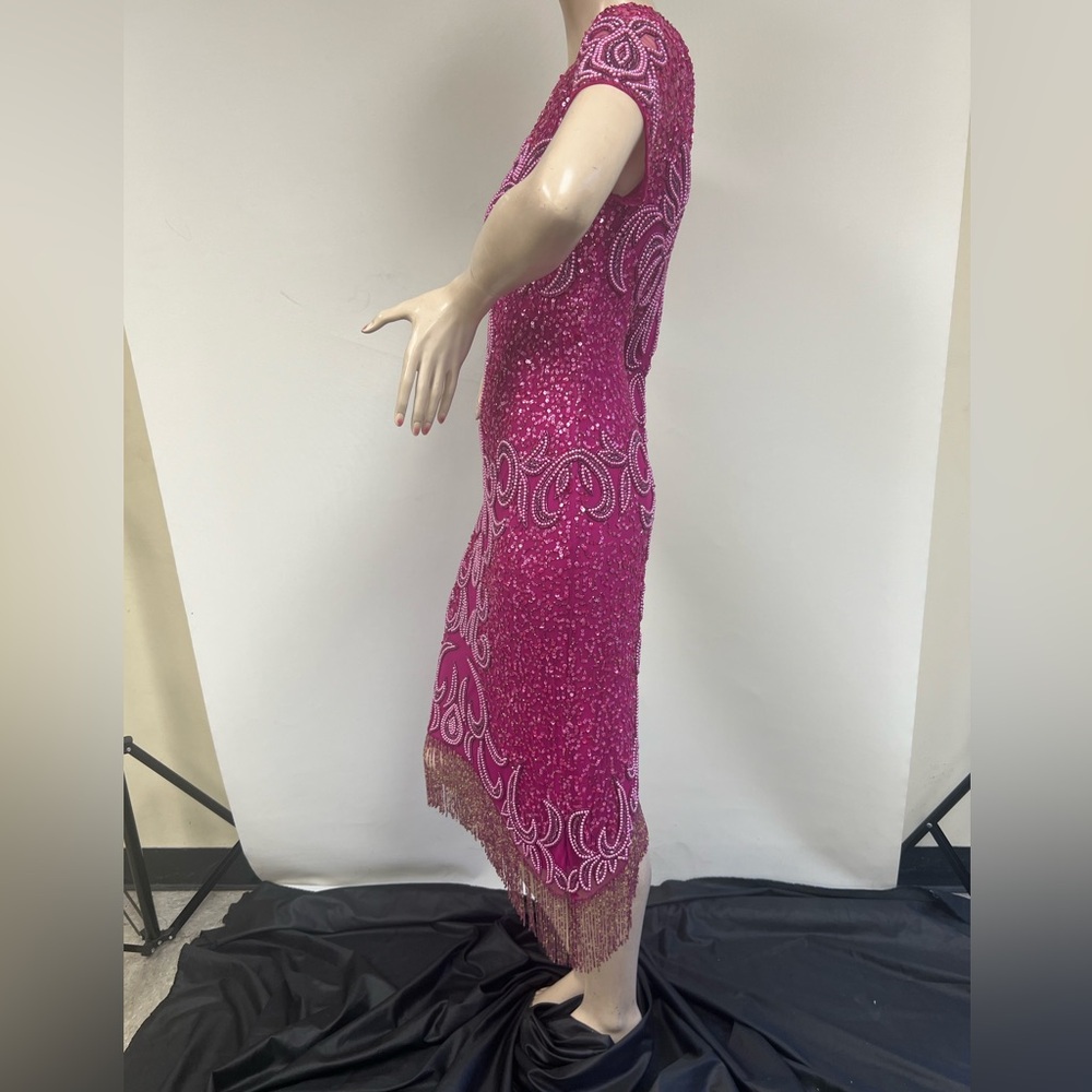 Aidan Mattox fully beaded fringes short sleeves midi dress - Picture 9 of 13
